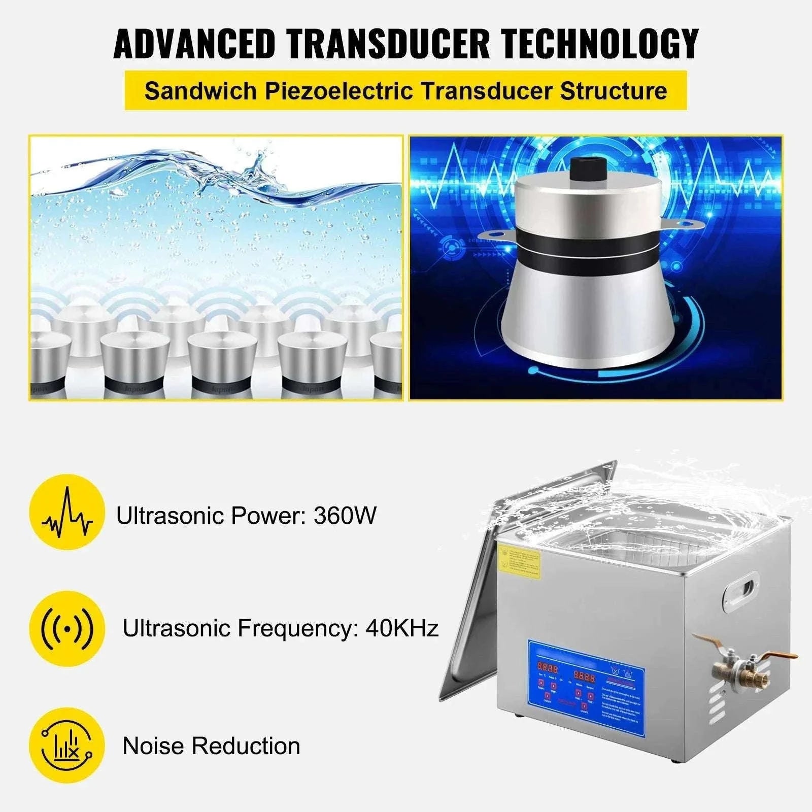 15L Ultrasonic Cleaner 40kHz with Heat & Digital Timer-15L / france
