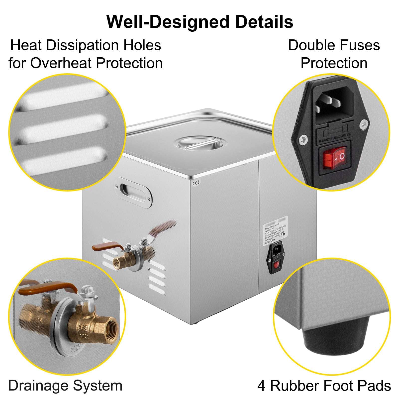 15L Ultrasonic Cleaner 40kHz with Heat & Digital Timer-15L / france