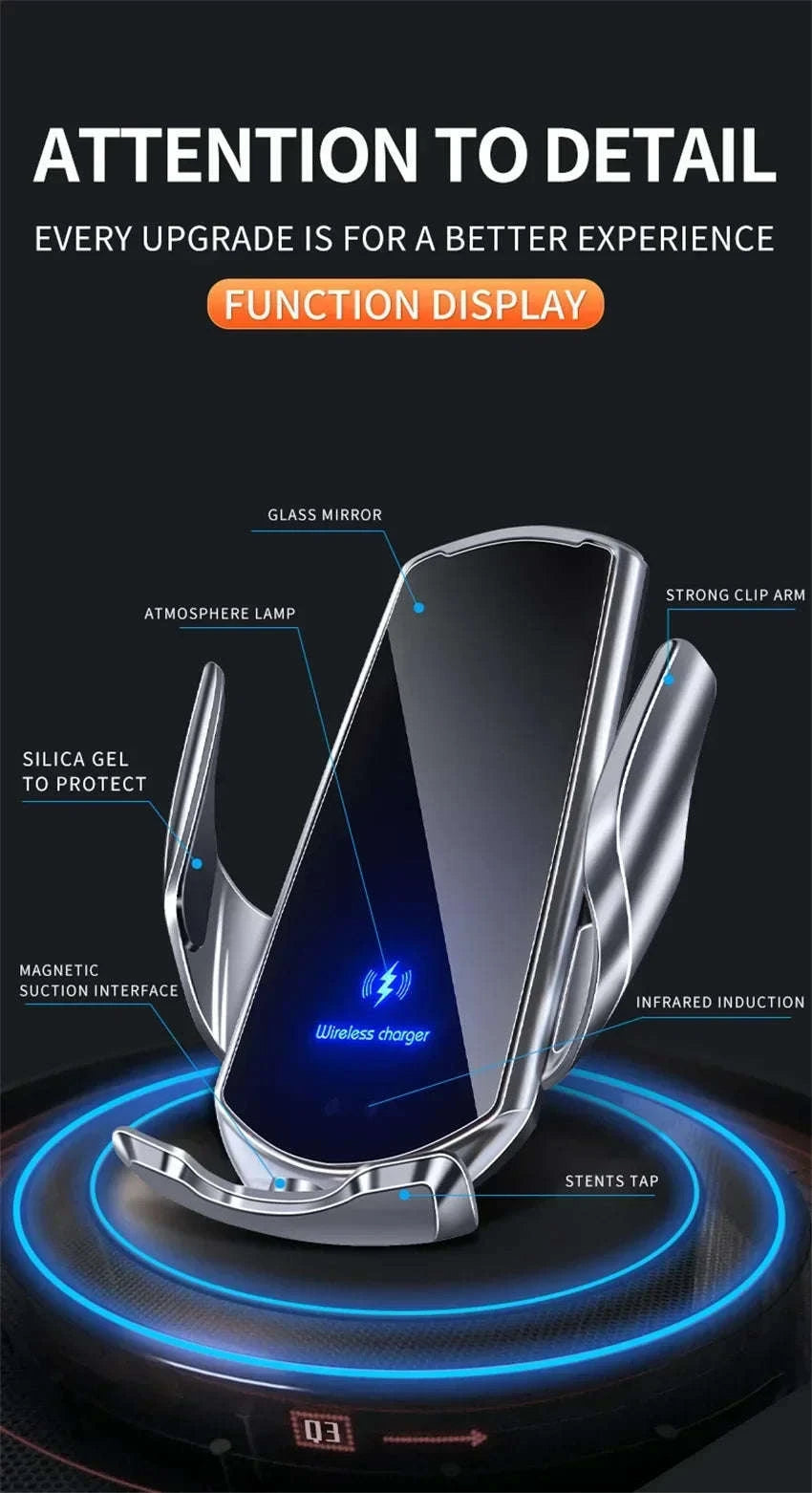 15W Car Magnetic Wireless Charger – Fast Charging Mount-gold with sucker