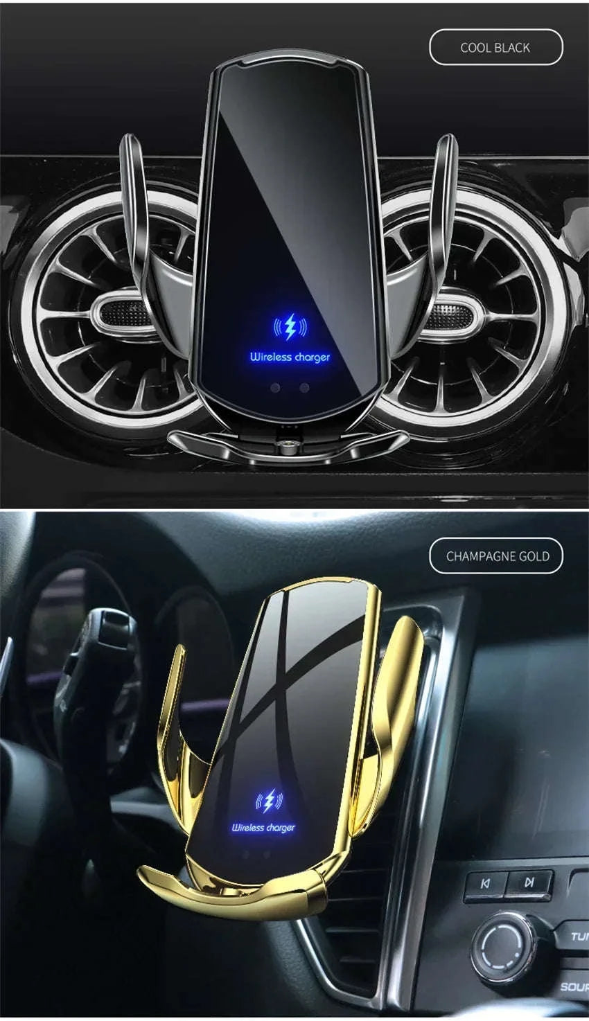 15W Car Magnetic Wireless Charger – Fast Charging Mount-gold with sucker