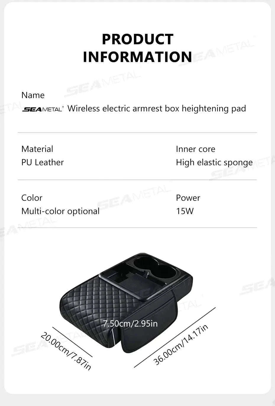15W Wireless Charging Car Arm Rest Cushion-Black red