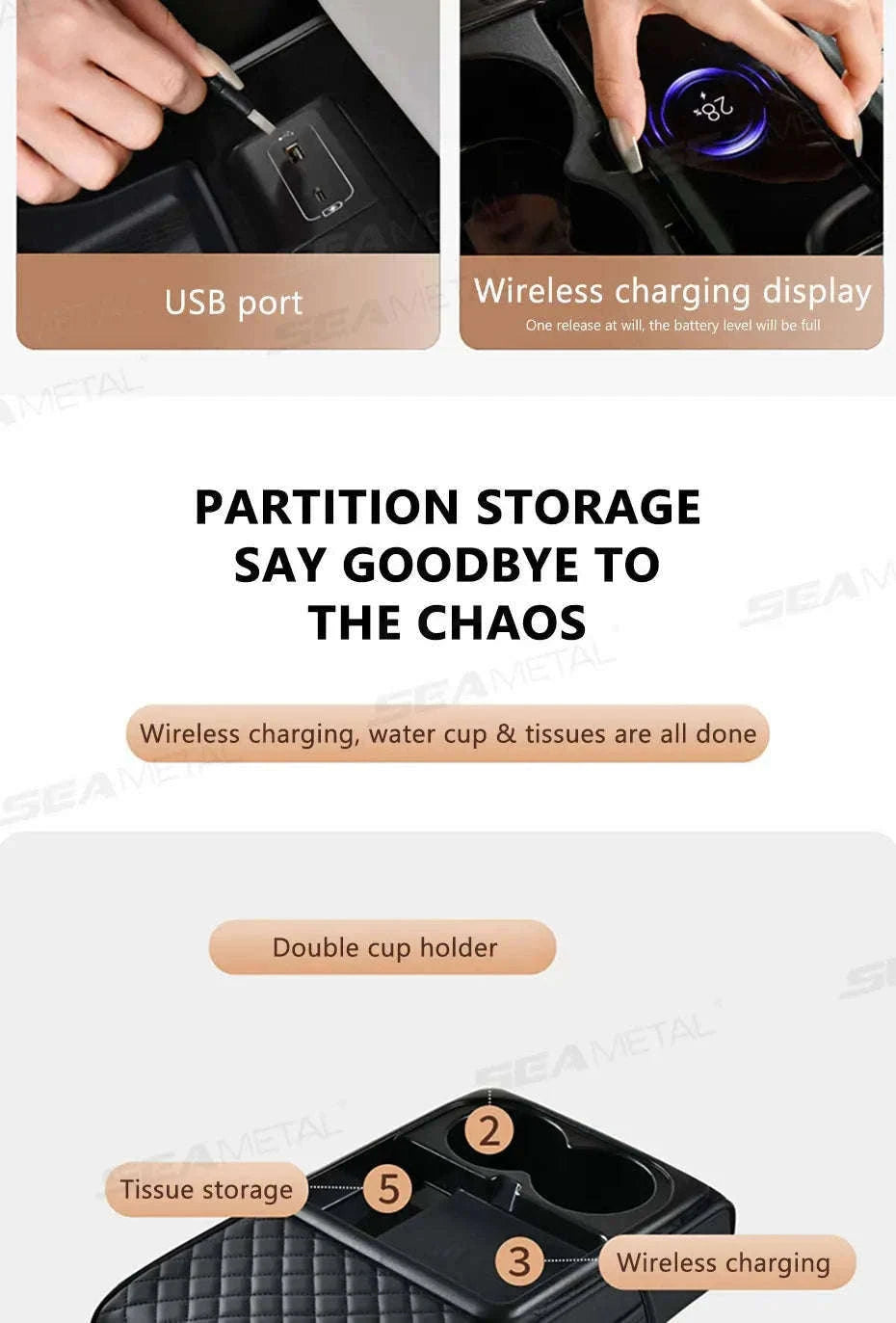 15W Wireless Charging Car Arm Rest Cushion-Black red
