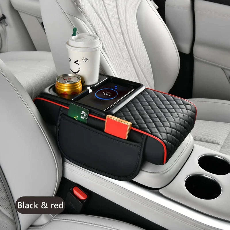 15W Wireless Charging Car Arm Rest Cushion-Black red