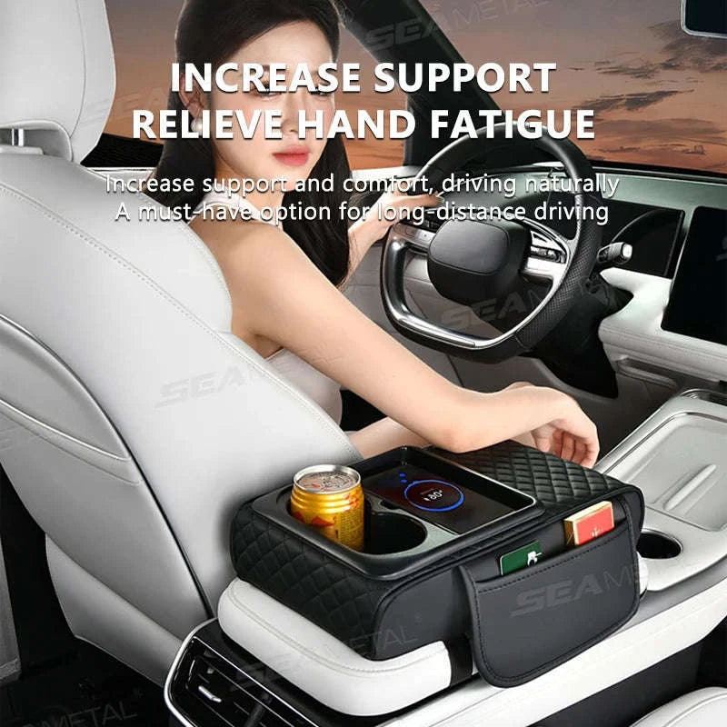 15W Wireless Charging Car Arm Rest Cushion-Black red