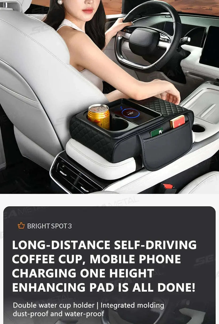 15W Wireless Charging Car Arm Rest Cushion-Black red