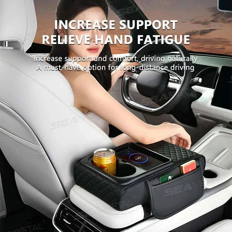 15W Wireless Charging Car Arm Rest Cushion-Black red