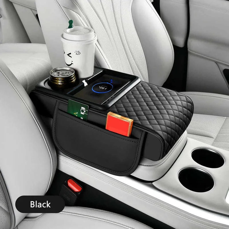 15W Wireless Charging Car Arm Rest Cushion-Black red