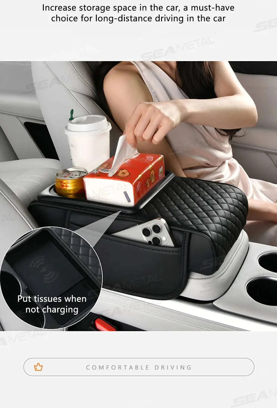 15W Wireless Charging Car Arm Rest Cushion-Black red