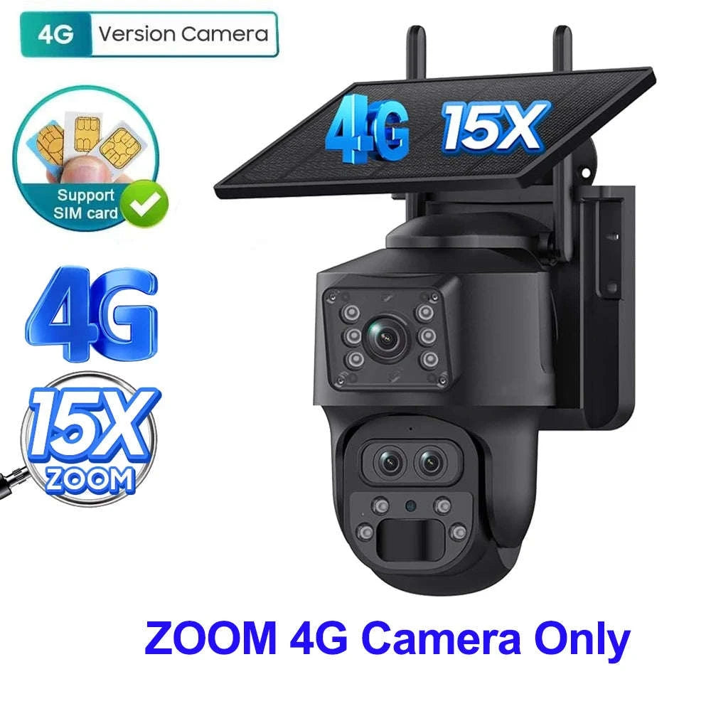 15X Zoom Solar 4G PTZ Security Camera 12MP Three-Lens 360 View-4MP 4G 128GB No ZOOM / China Mainland