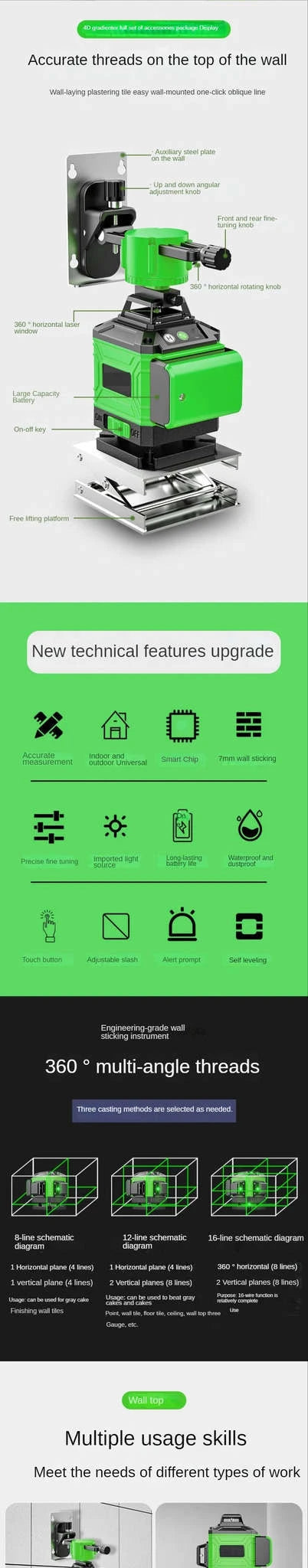 16/12 Lines 4D Laser Level with Powerful Green Beam-Green 8 Line / Poland