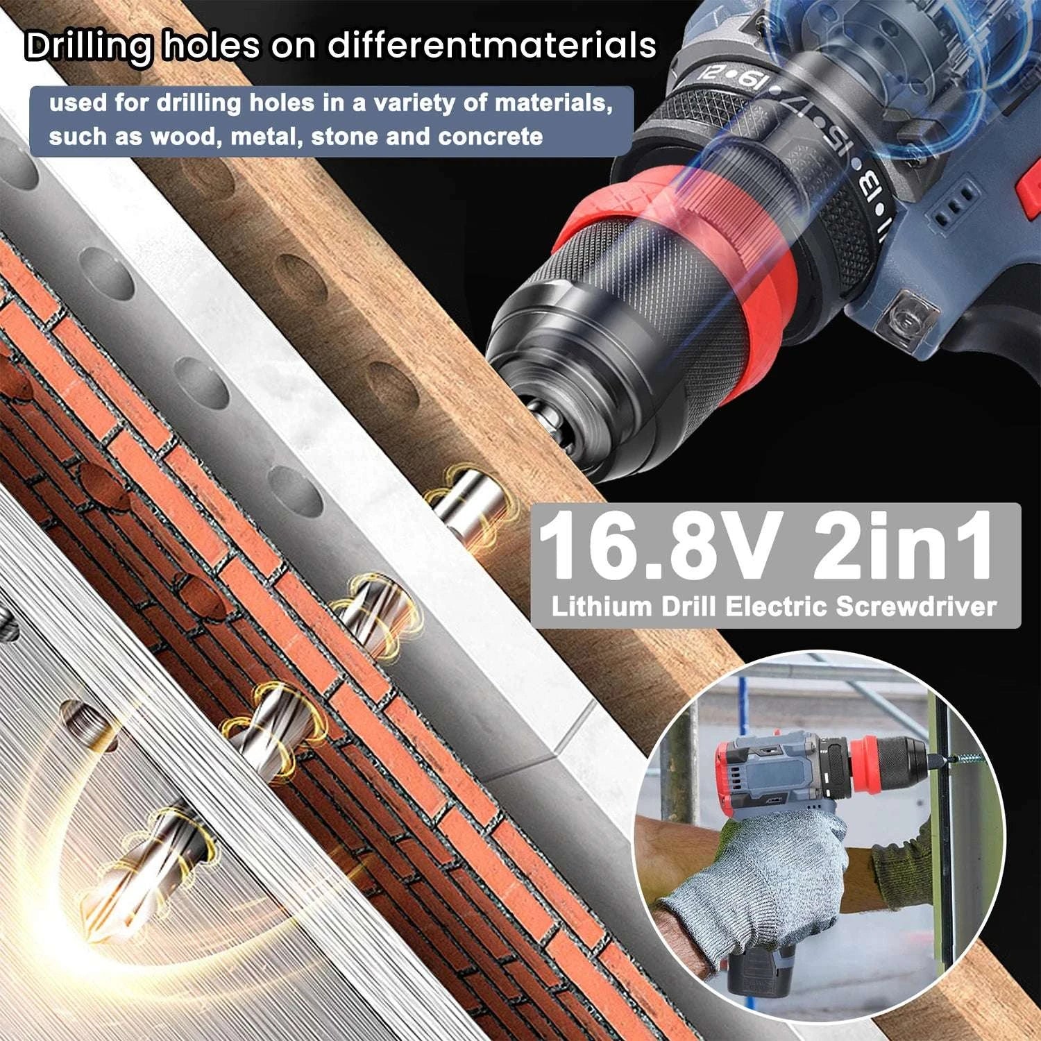 16.8V Cordless Drill & Electric Screwdriver 45Nm Brushless Power Tool-2 pcs Batteries / france / EU