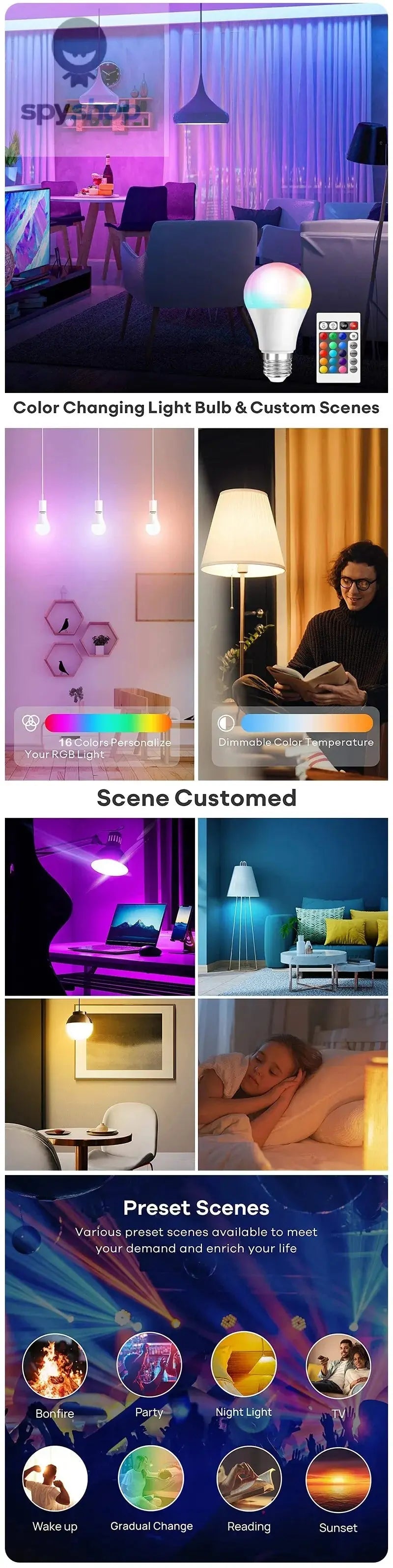 16 Colors RGB Bulb LED Multicolor Bulb E27 220V Household Lighting Dimmable 24 Key Remote Control Smart Lamp Atmosphere Light Spy-shop.com