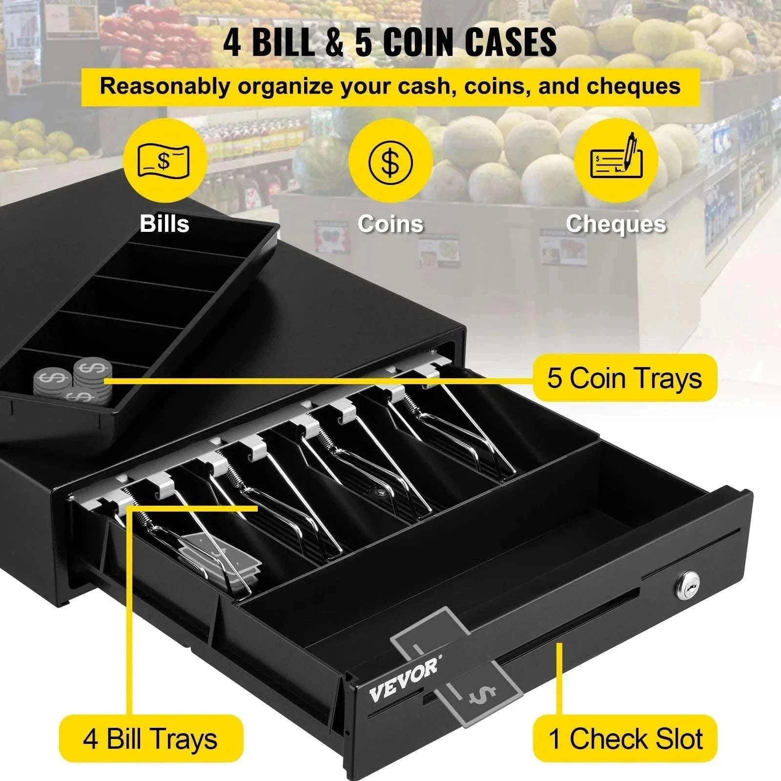 16" Cash Register Drawer for POS with Lock & Coin Tray-5 Bill 8 Coin / CZECH REPUBLIC