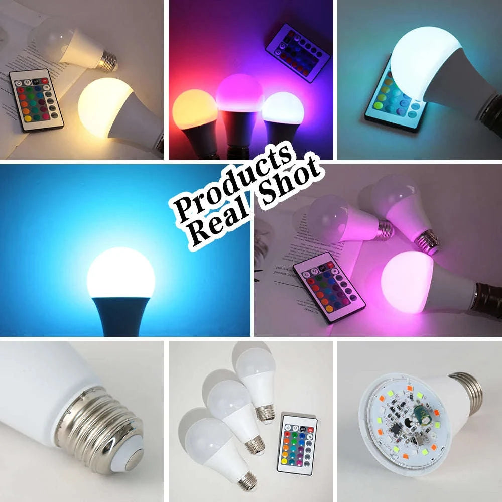 16-Color RGB LED Bulb with E27 Base and Smart Remote-1pc