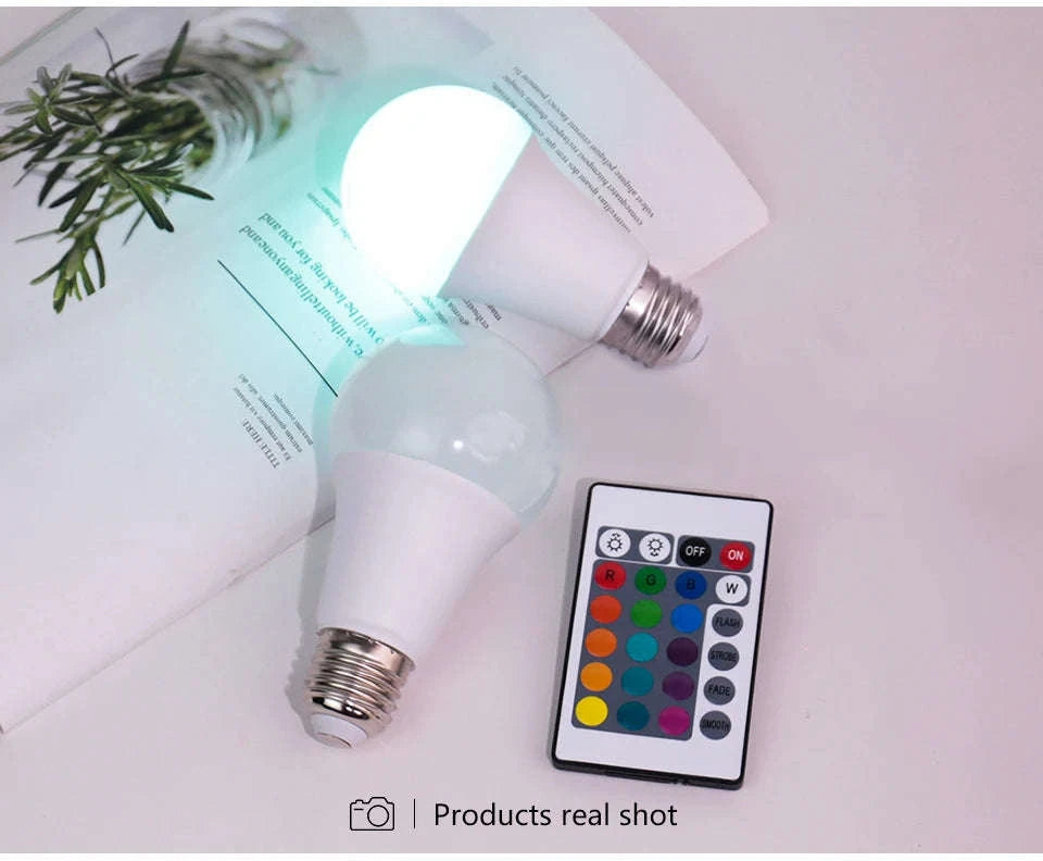 16-Color RGB LED Bulb with E27 Base and Smart Remote-1pc