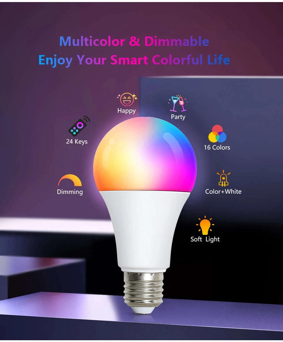 16-Color RGB LED Bulb with E27 Base and Smart Remote-1pc