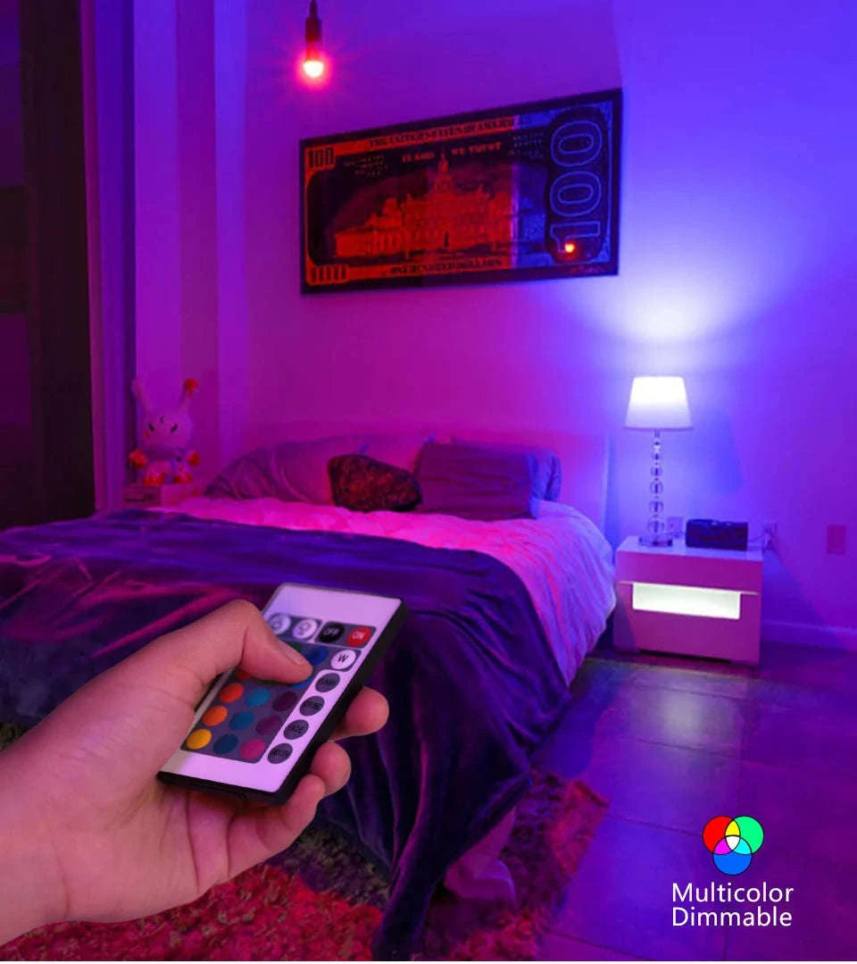 16-Color RGB LED Bulb with E27 Base and Smart Remote-1pc