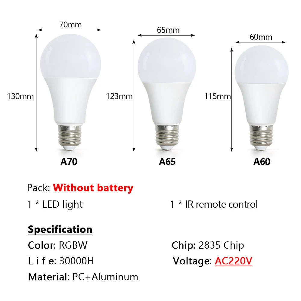 16-Color RGB LED Bulb with E27 Base and Smart Remote-1pc