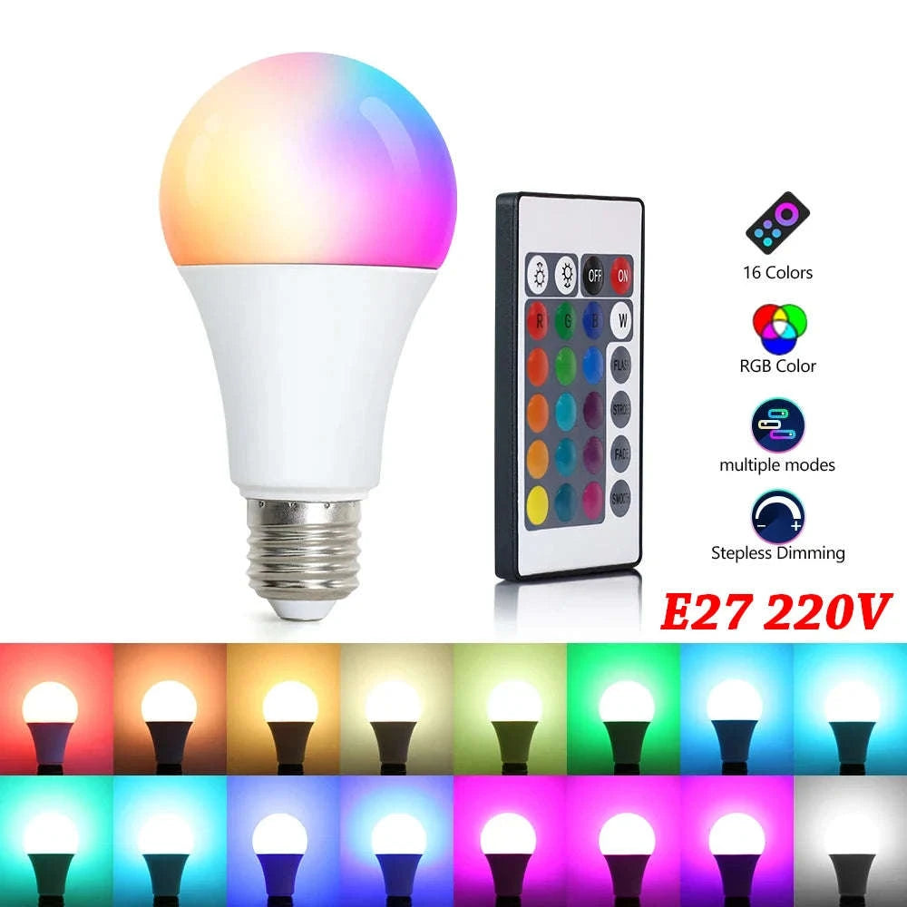 16-Color RGB LED Bulb with E27 Base and Smart Remote-1pc