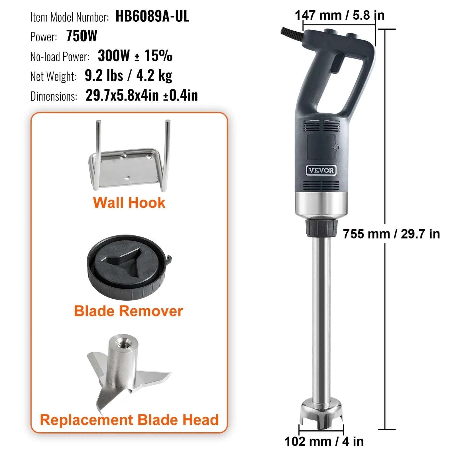 16" Commercial Immersion Blender 750W Heavy Duty Hand Mixer-750w16in / United States