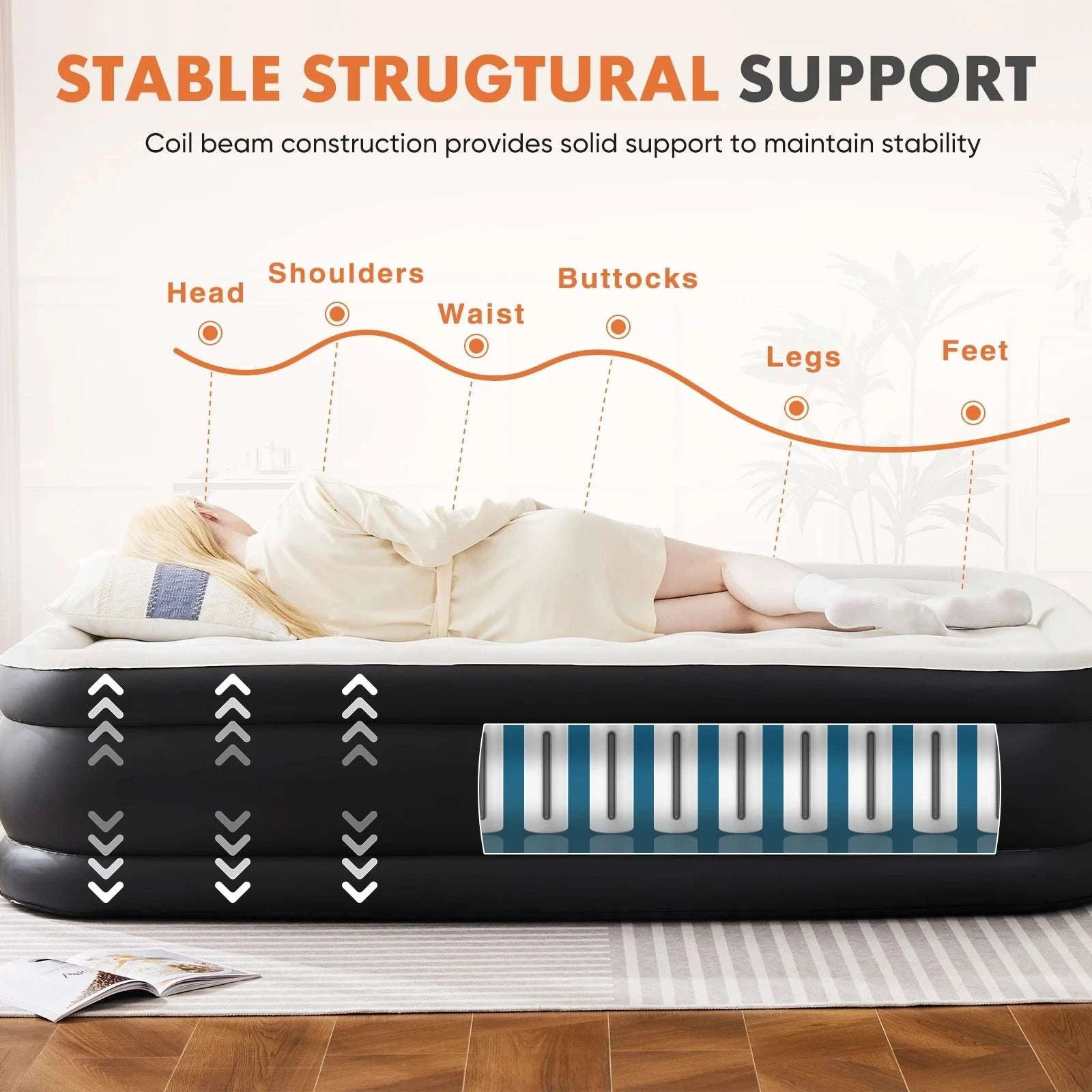 16" Double Height Air Mattress with Built-In Pump, 660 lb Capacity-16 Inch Queen / United States
