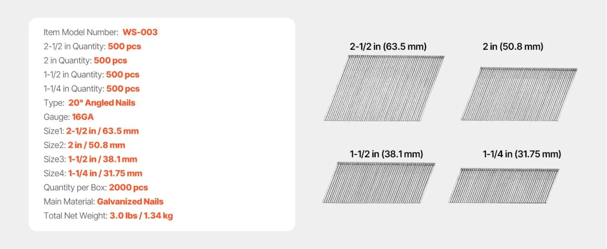 16 Gauge Angled Finish Nails 2000 Count for 20° Nail Guns-United States