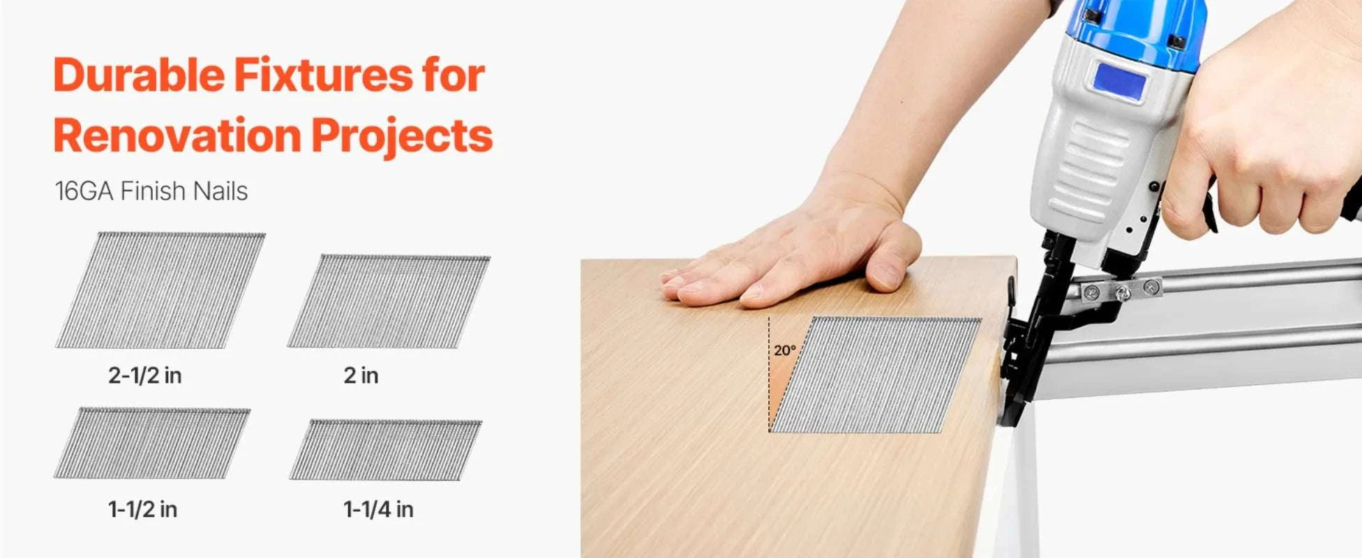 16 Gauge Angled Finish Nails 2000 Count for 20° Nail Guns-United States