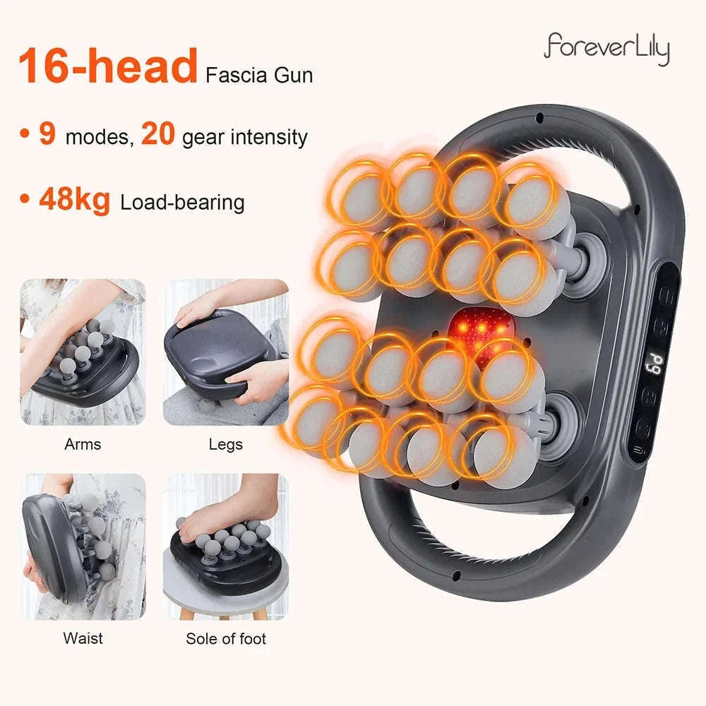 16-Head Fascia Massage Gun for Deep Muscle Relief-16 head-grey