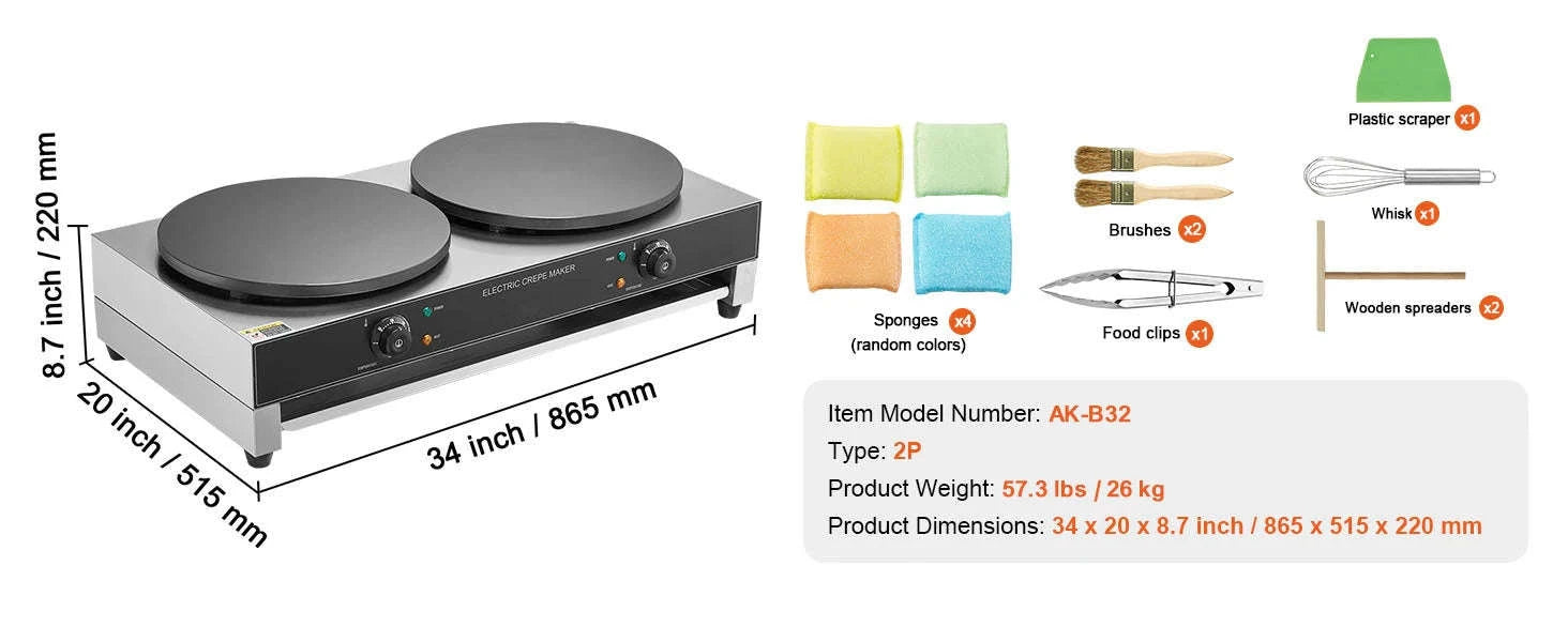 16-Inch Electric Double Head Crepe Maker-United States