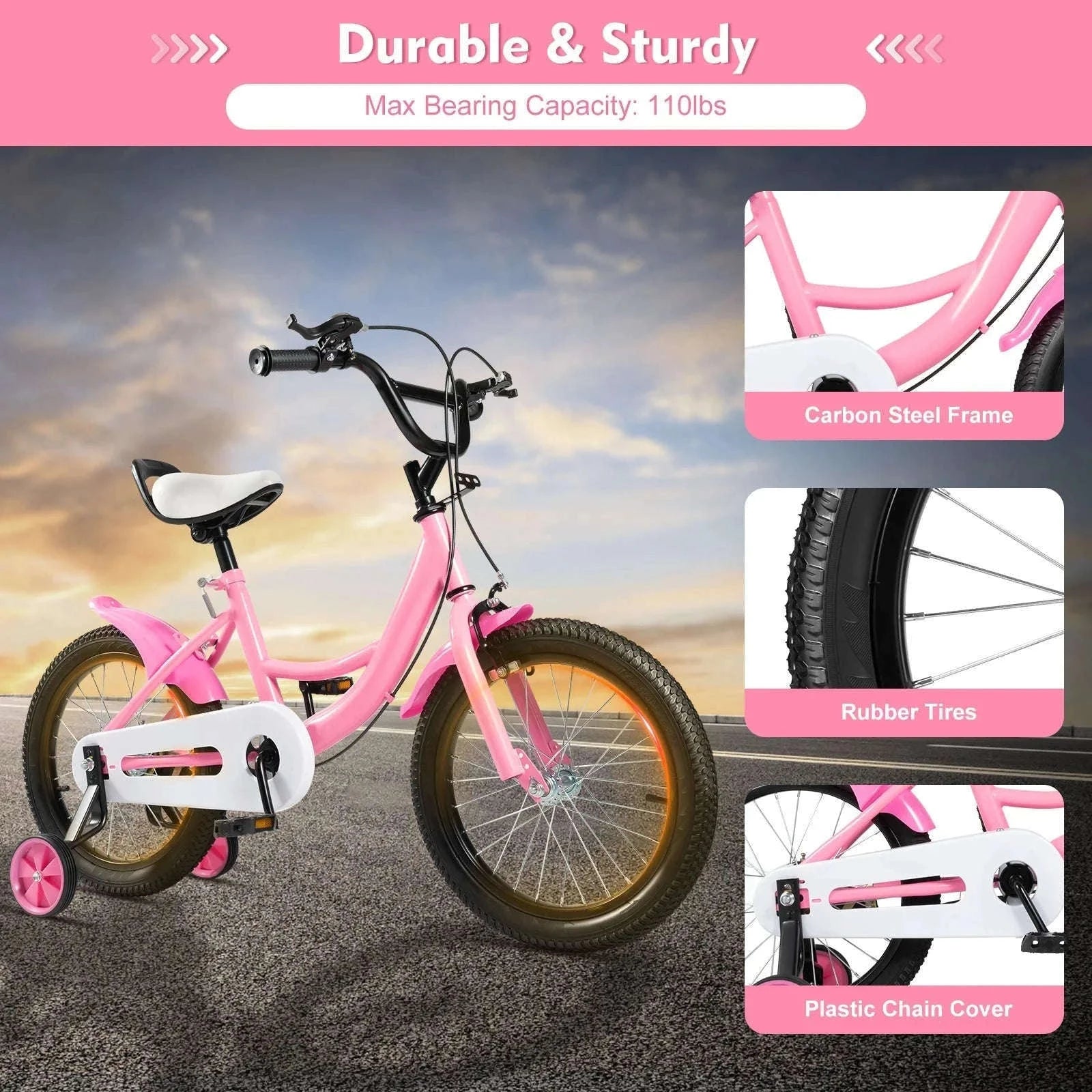 16-Inch Kids Bike Adjustable Height with Dual Brakes-Pink / GERMANY