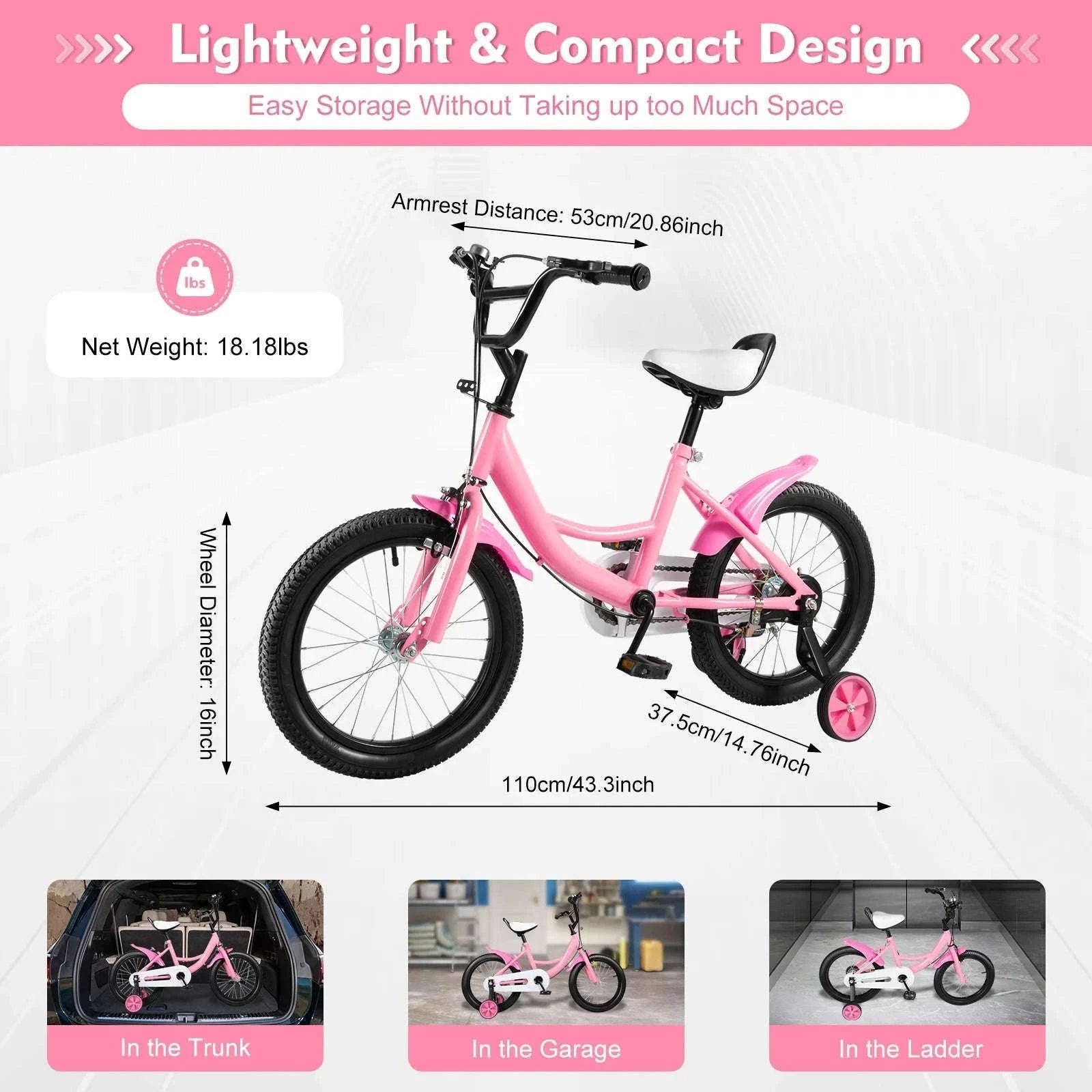 16-Inch Kids Bike Adjustable Height with Dual Brakes-Pink / GERMANY
