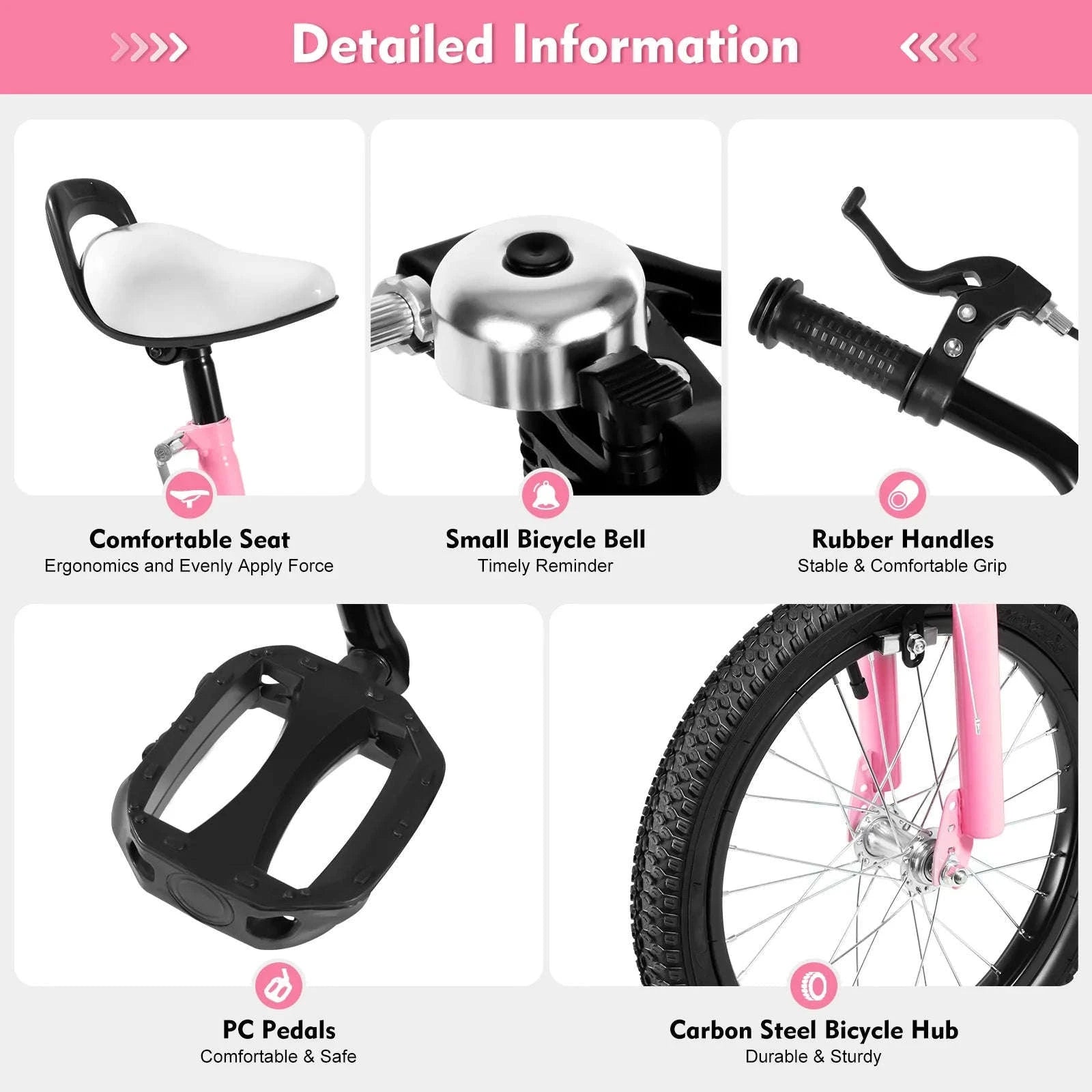 16-Inch Kids Bike Adjustable Height with Dual Brakes-Pink / GERMANY