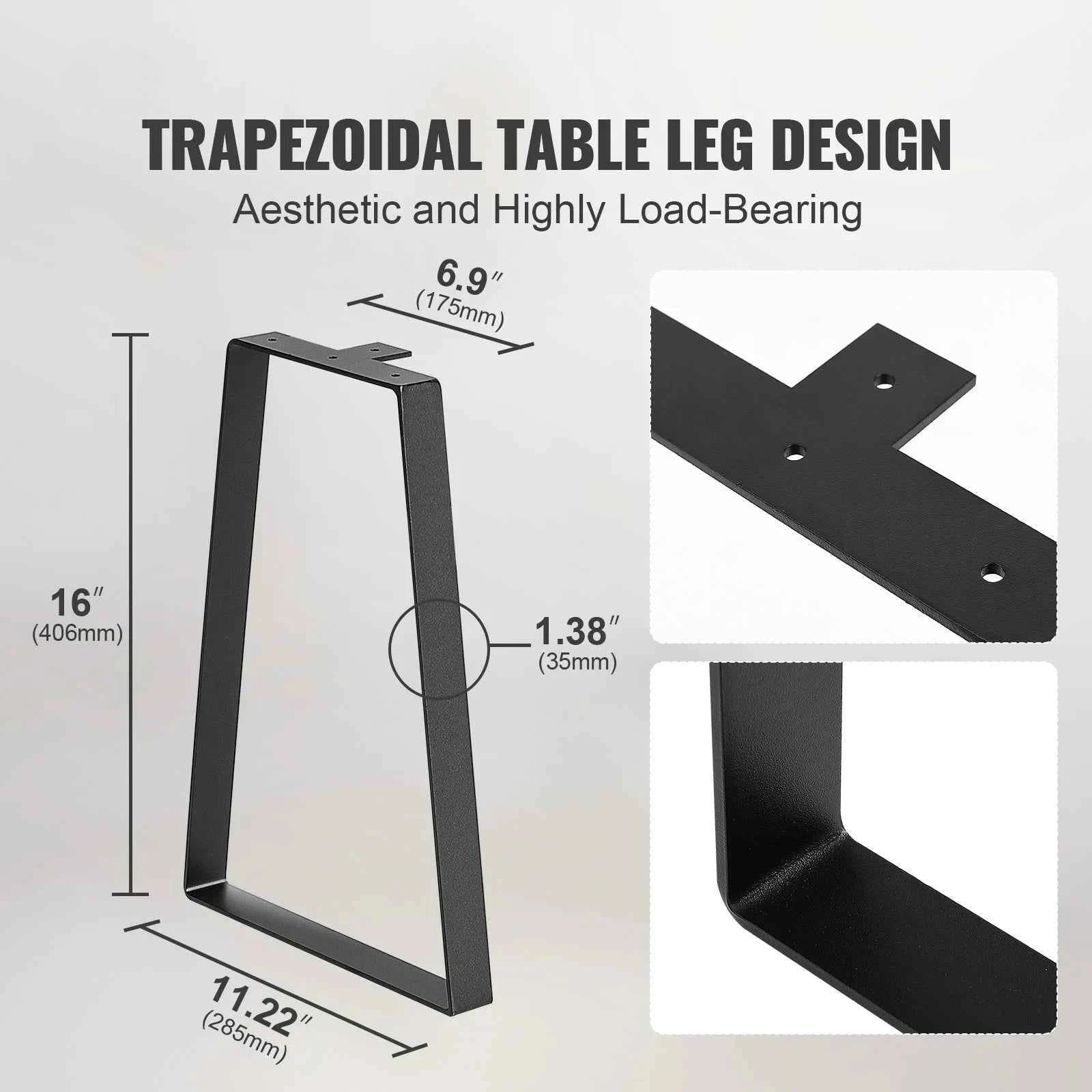 16 Inch Trapezoid Steel Table Legs Set of 2-400lbs / United States