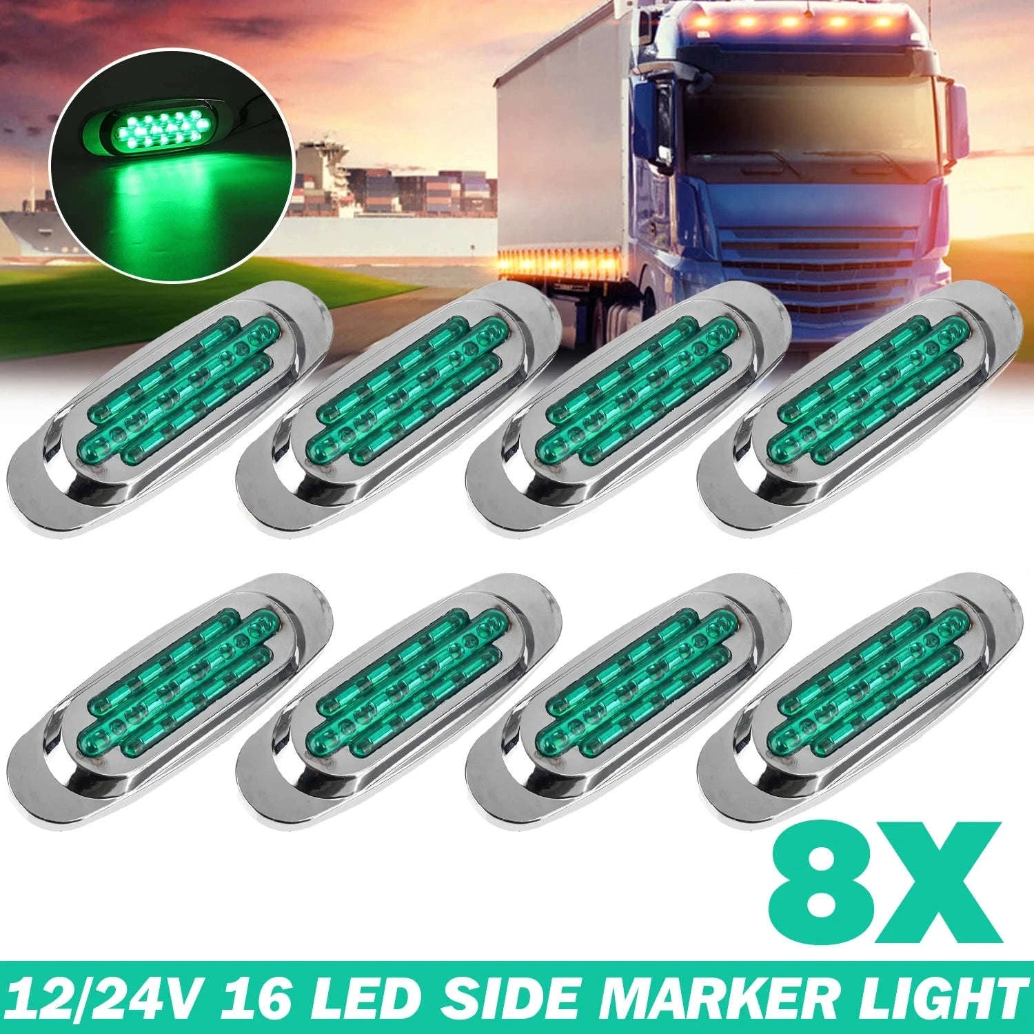 16 LED 12-24V Side Marker Light for Truck Trailer-White / 4PCS