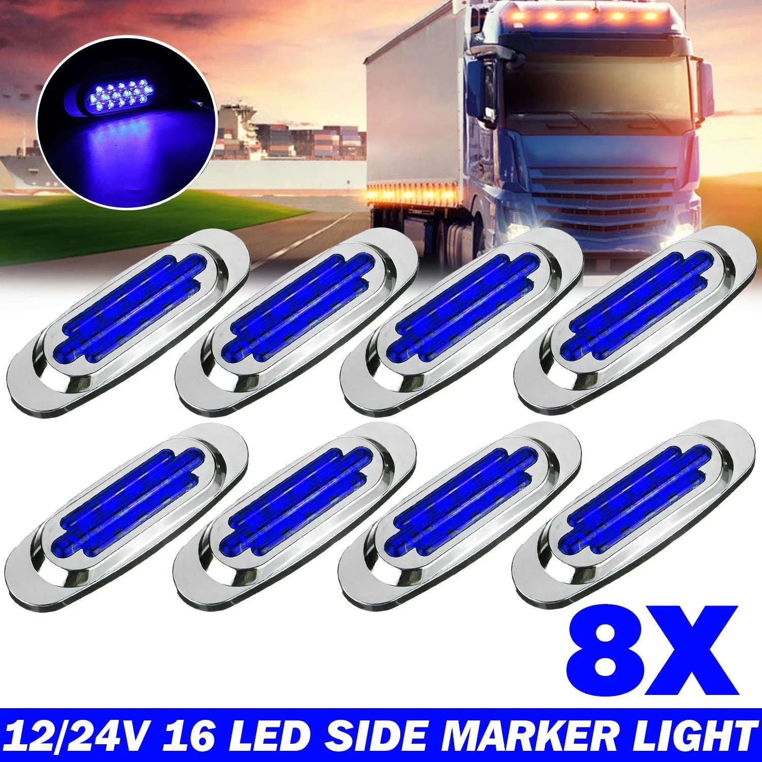 16 LED 12-24V Side Marker Light for Truck Trailer-White / 4PCS