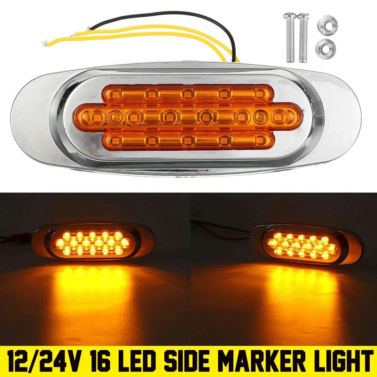 16 LED 12-24V Side Marker Light for Truck Trailer-White / 4PCS