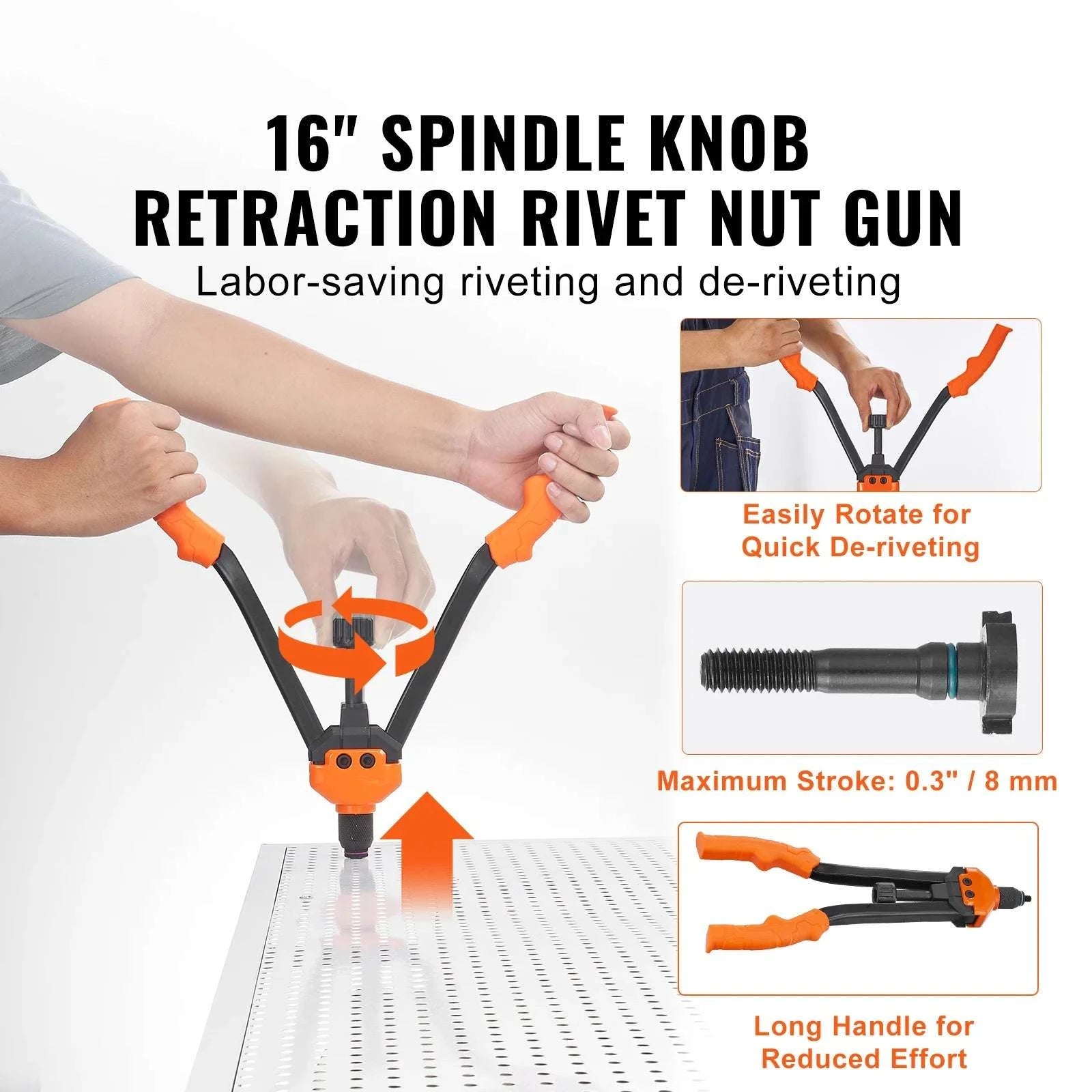 16" Rivet Nut Tool Kit with 13 Mandrels & 186 Rivnuts-16inch / United States