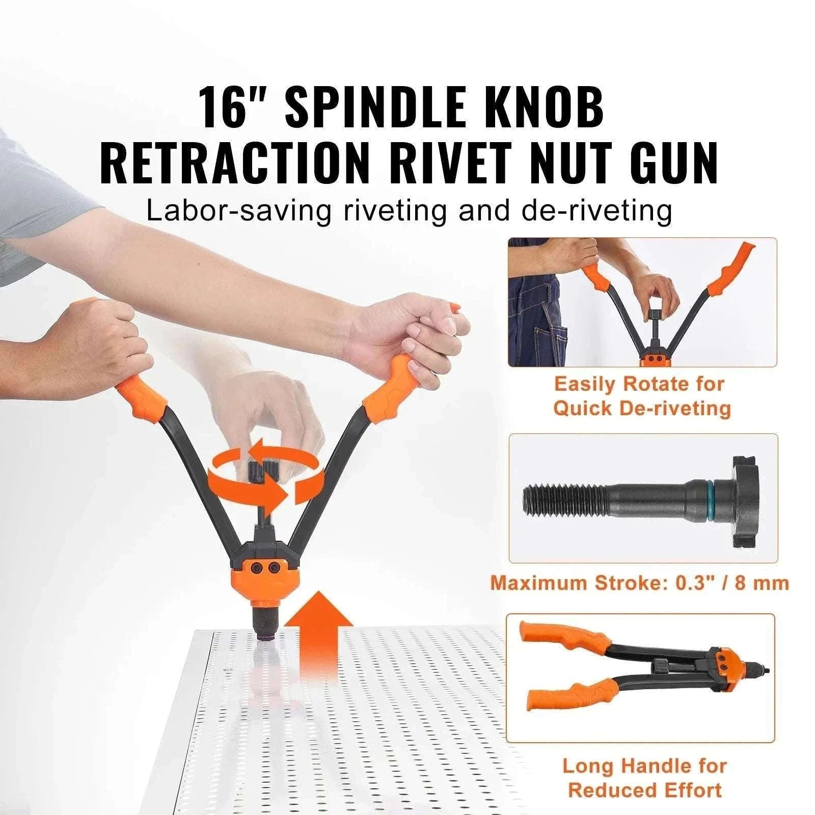 16" Rivet Nut Tool Kit with 13 Mandrels & 186 Rivnuts-16inch / United States
