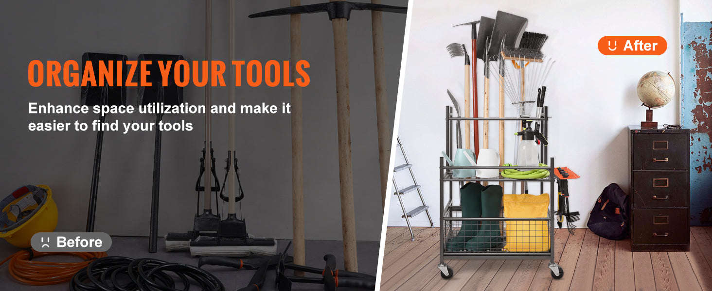 16-Slot Garden Tool Organizer Rack with Hooks and Wheels-16 Slots / Poland