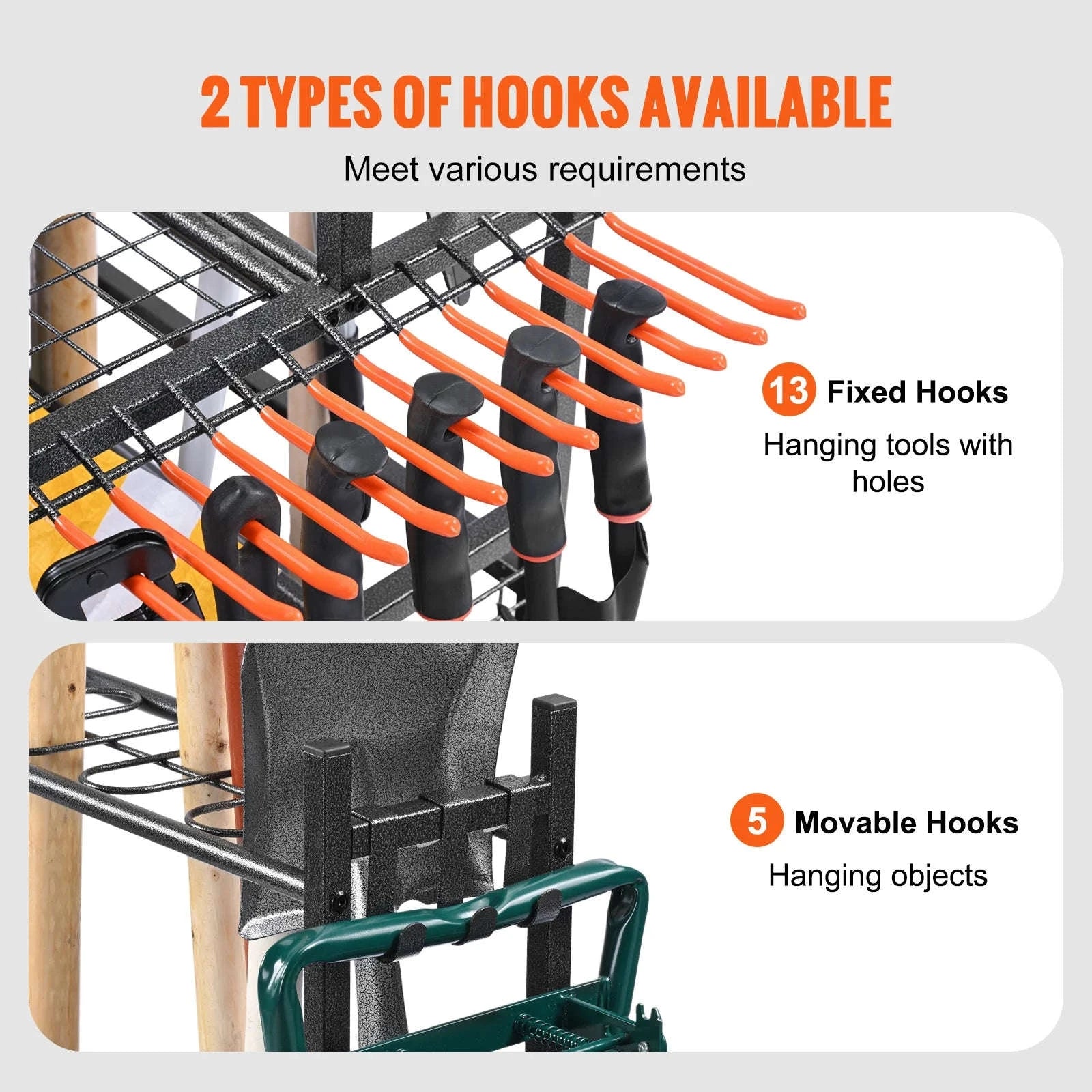 16-Slot Garden Tool Organizer Rack with Hooks and Wheels-16 Slots / Poland