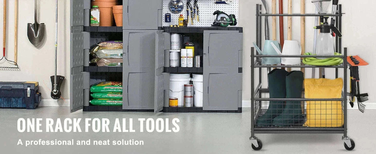 16-Slot Garden Tool Organizer Rack with Hooks and Wheels-16 Slots / Poland