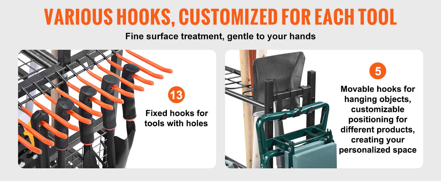 16-Slot Garden Tool Organizer Rack with Hooks and Wheels-16 Slots / Poland