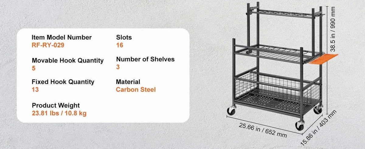 16-Slot Garden Tool Organizer Rack with Hooks and Wheels-16 Slots / Poland