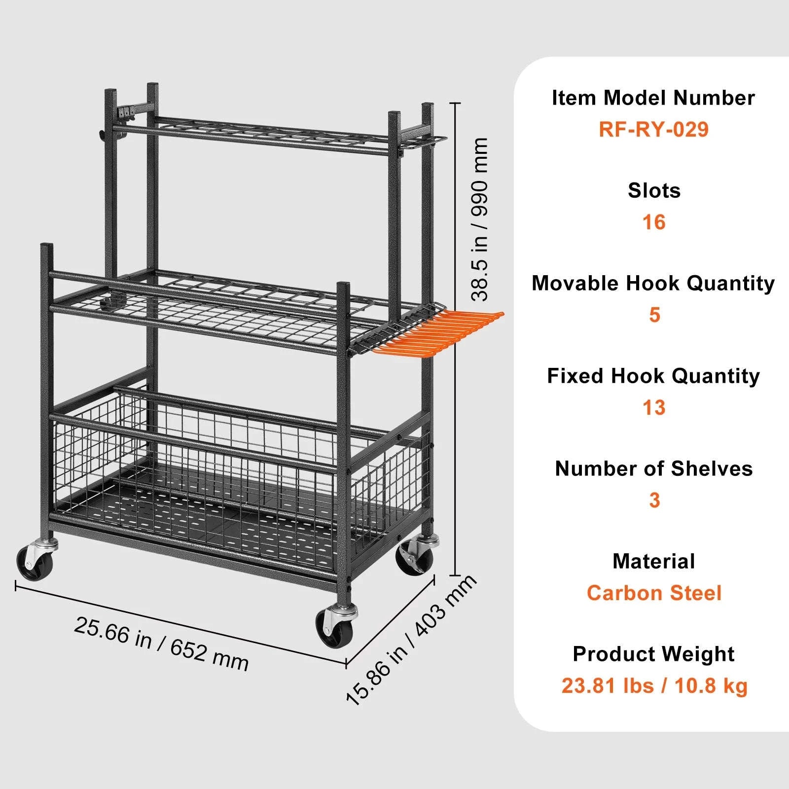 16-Slot Garden Tool Organizer Rack with Hooks and Wheels-16 Slots / Poland