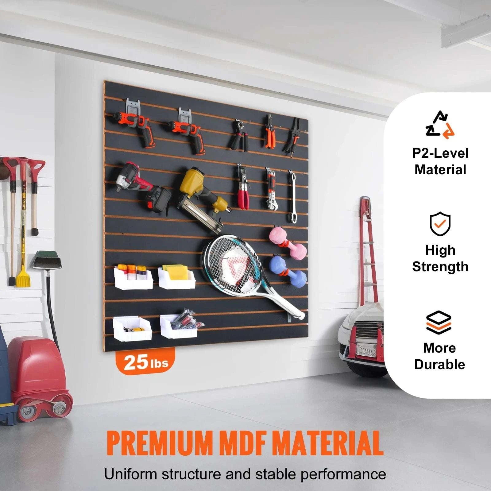 16 sq.ft Slatwall Panels Garage Organizer Wall System Gray-MDF 16sq.ft / Poland