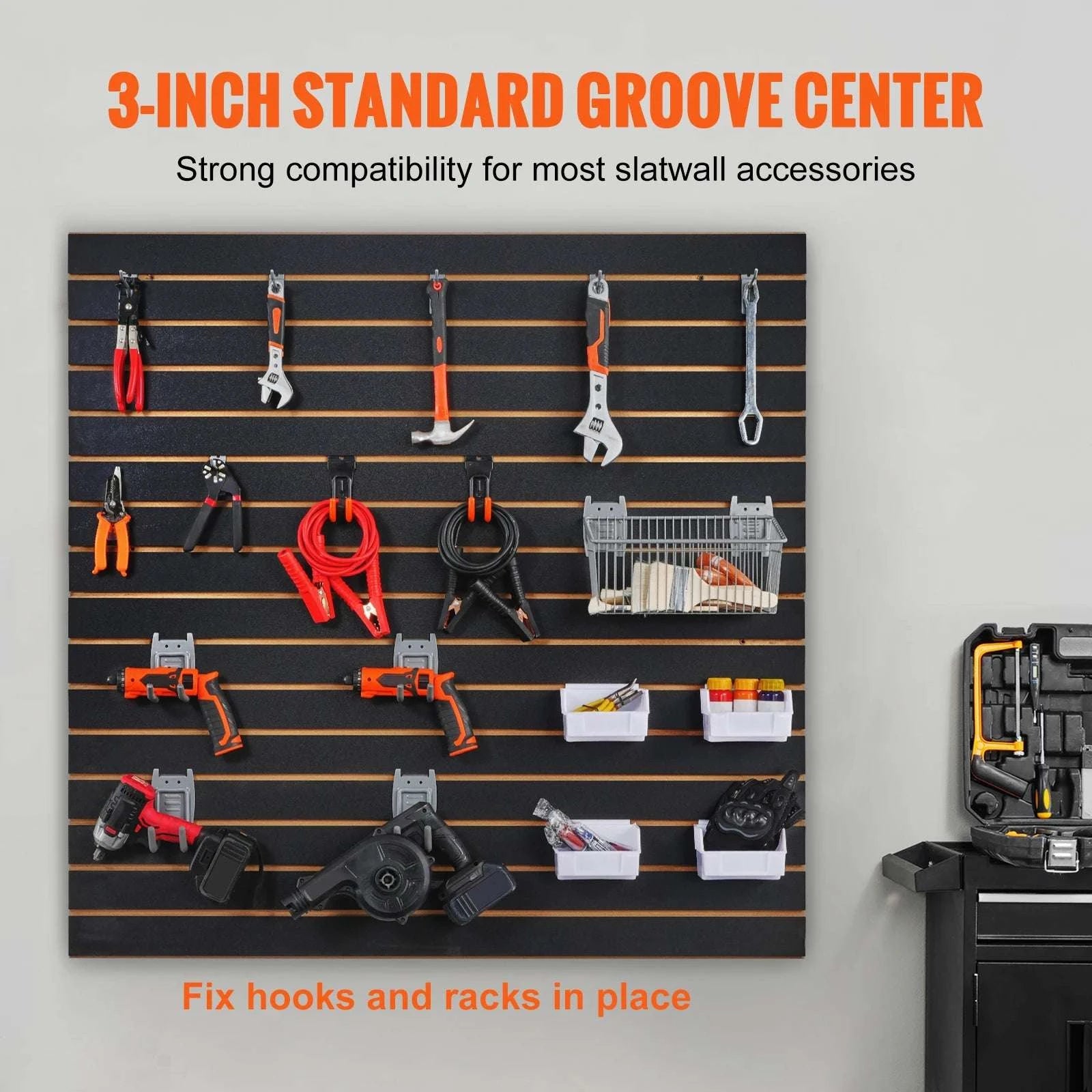 16 sq.ft Slatwall Panels Garage Organizer Wall System Gray-MDF 16sq.ft / Poland