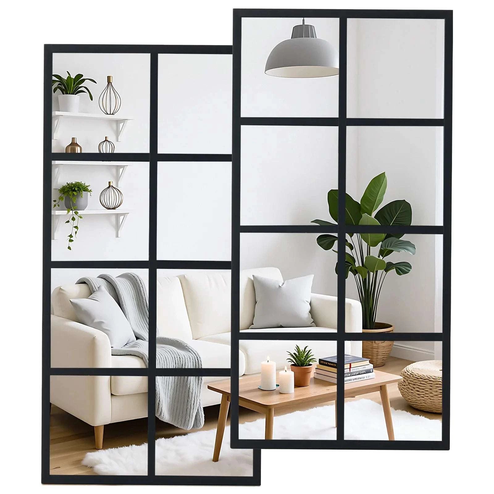 16" x 32" Window Pane Wall Mirrors Set of 2 Metal Frame-32L x 16W / United States
