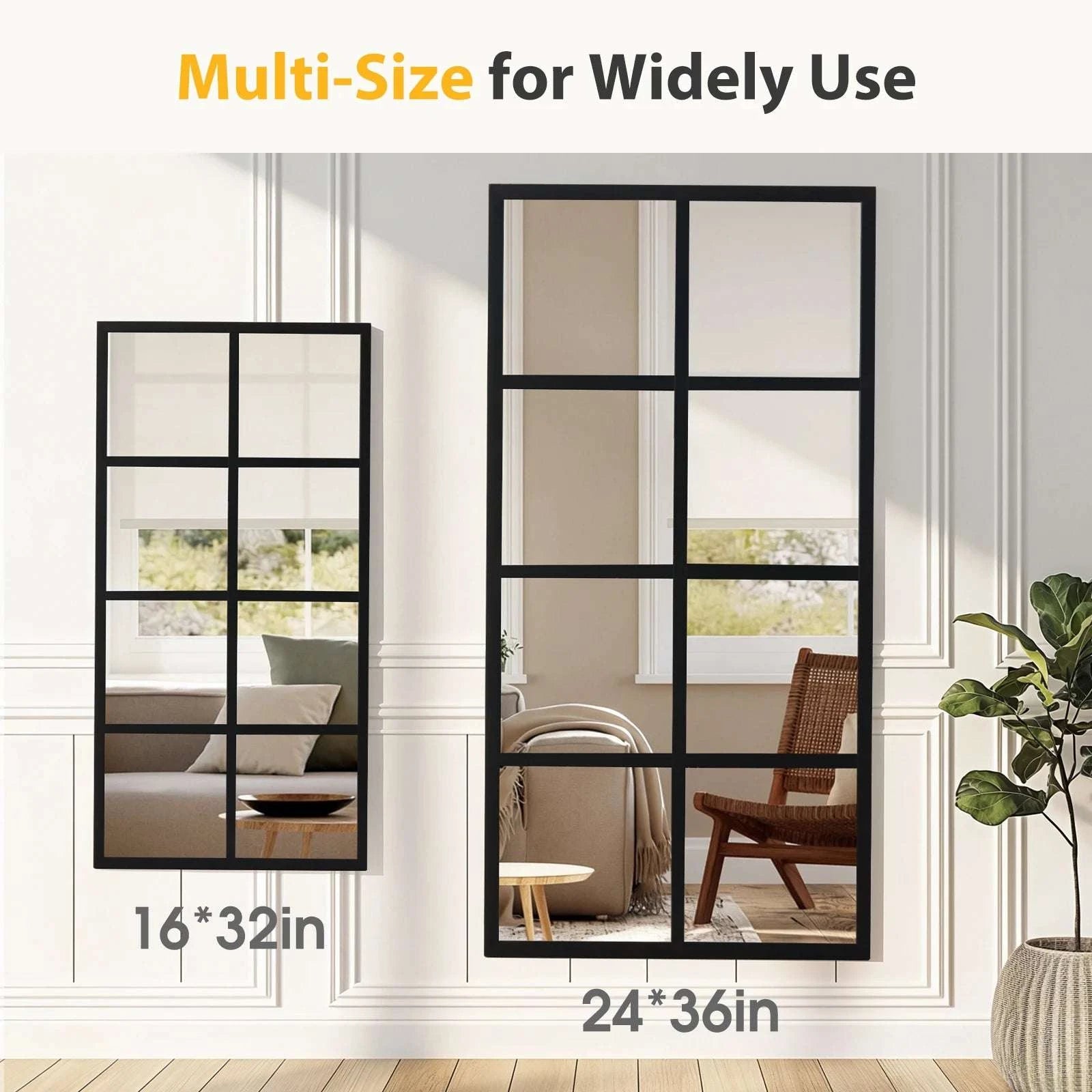 16" x 32" Window Pane Wall Mirrors Set of 2 Metal Frame-32L x 16W / United States