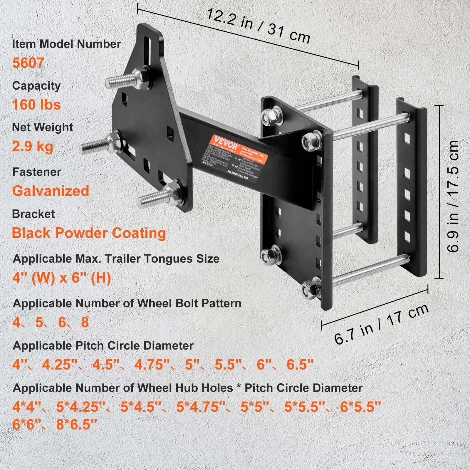 160 lb Trailer Spare Tire Carrier Mount for RV & Trailer Tongues-160lbs / france