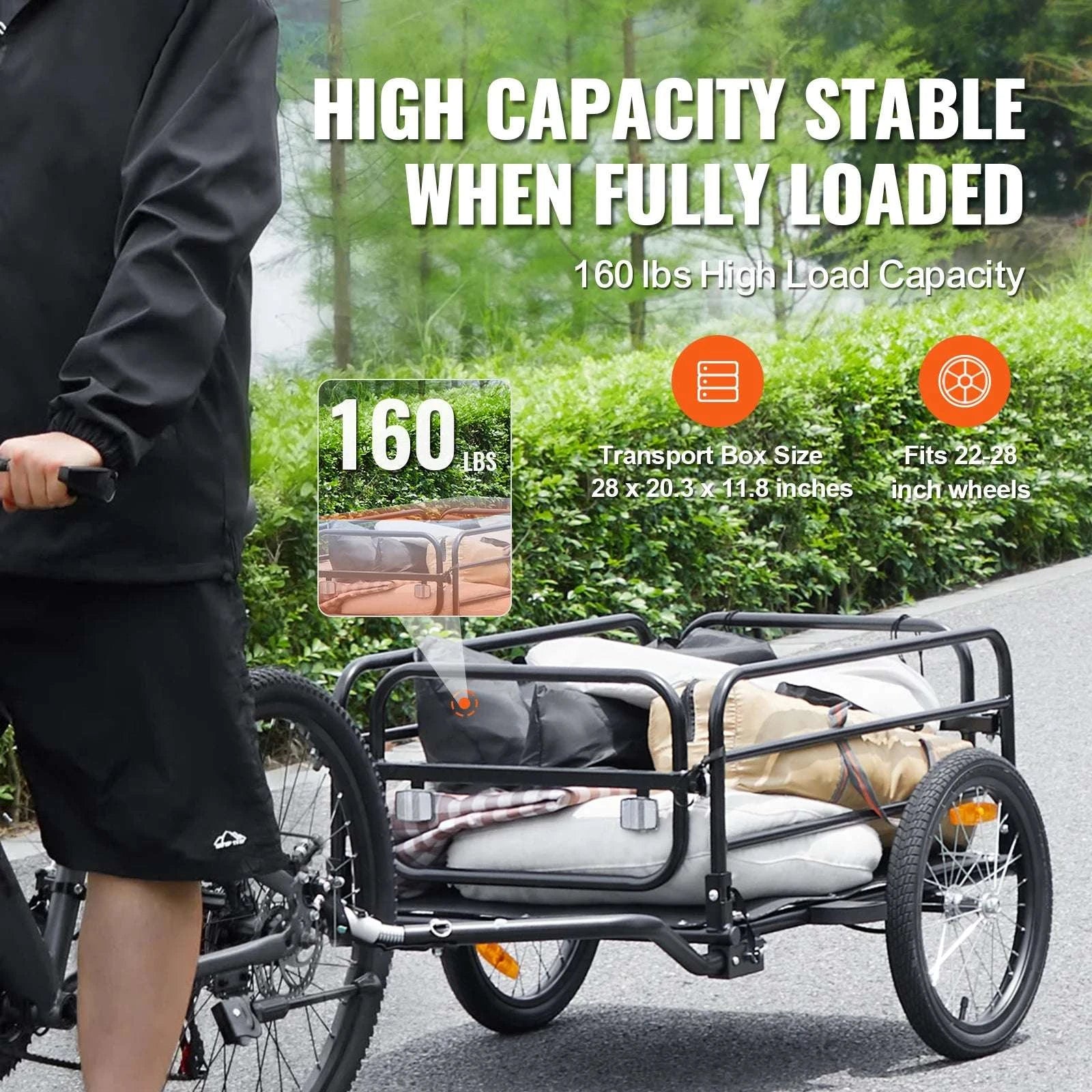 160 lbs Bike Cargo Trailer Foldable Wagon with 16" Wheels-160lbs / United States